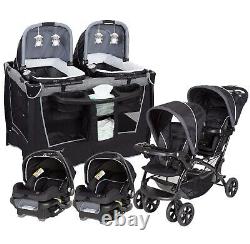 Baby Stroller with 2 Car Seats Twins Nursery Playard Bag Two Children Combo Set