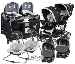 Baby Trend Double Stroller with 2 Car Seats Twins Nursery Center 2 Swings Combo