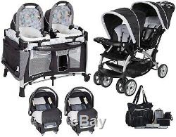Baby Trend Double Stroller with 2 Matching Infant Car Seats Twins Nursery Center