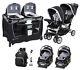 Baby Trend Elite Boy Double Stroller With 2 Car Seats Twins Nursery Center Bag