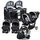 Baby Trend Elite Twins Combo Set Double Stroller With 2 Car Seats Playard Bag