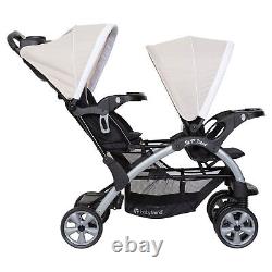 Baby Trend Sit N' Stand Easy Fold Travel Toddler & Baby Double Stroller, Khaki