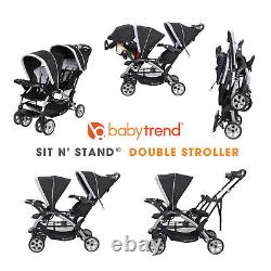 Baby Trend Sit N' Stand Easy Fold Travel Toddler & Baby Double Stroller, Stormy