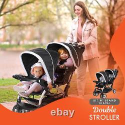 Baby Trend Sit N Stand Travel Double Baby Stroller and Car Seat Combo, Stormy