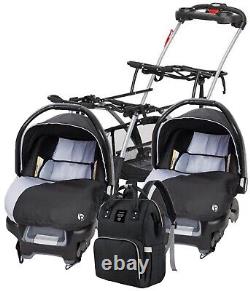 Baby Trend Twins Combo Travel System Double Stroller Frame With 2 Car Seats Bag