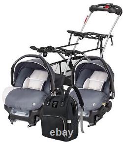 Baby Trend Twins Travel System Combo Double Stroller Frame With 2 Car Seats Bag