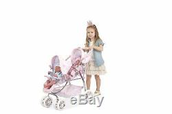 Baby Twin Doll Stroller Double Buggy Pushchair Pink With White
