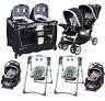 Baby Twin Double Stroller With 2 Car Seats Infant Combo Nursery Center 2 Swings