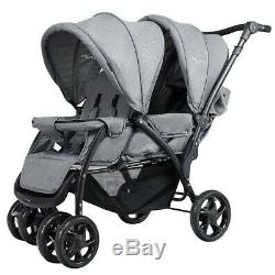 Baby Twin Tandem Buggy Pram Double Seat Pushchair Babies Folding Stroller Grey