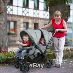 Baby Twin Tandem Buggy Pram Double Seat Pushchair Babies Folding Stroller Grey