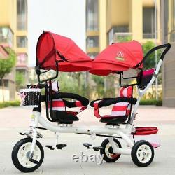 Baby Twin Tricycle Stroller 3 Wheels Double Stroller for Kids Twins Guardrail