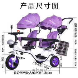 Baby Twin Tricycle Stroller 3 Wheels Double Stroller for Kids Twins Guardrail