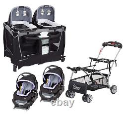 Baby Universal Double Stroller Frame with 2 Car Seats Twins Nursery Center Bag