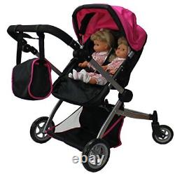 Babyboo Deluxe Twin Doll Stroller Foldable Double Doll Pram with Adjustable Hand