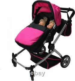Babyboo Deluxe Twin Doll Stroller Foldable Double Pram with Adjustable