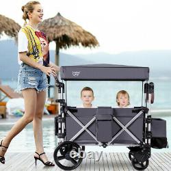 Babyjoy 2 Passenger Push Pull Folding Twin Double Stroller Wagon WithCanopy Drapes