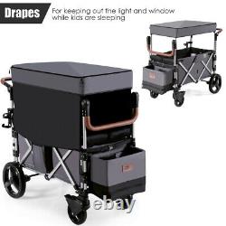 Babyjoy 2 Passenger Push Pull Folding Twin Double Stroller Wagon WithCanopy Drapes