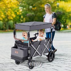 Babyjoy 2 Passenger Push Pull Folding Twin Double Stroller Wagon withCanopy Drapes