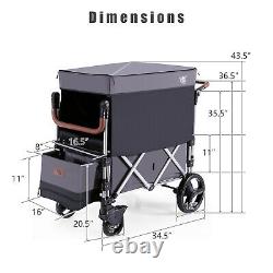 Babyjoy 2 Passenger Push Pull Folding Twin Double Stroller Wagon withCanopy Drapes