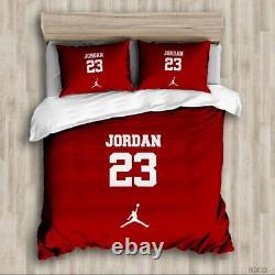 Basketball Player Jordan 23 Red Quilt Duvet Cover Set Bedding Twin Kids King