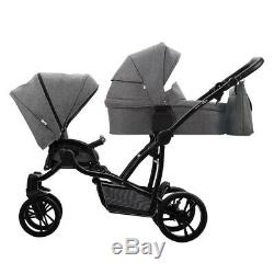 Bebetto 42 Simple 4in1 twin stroller double pram tandem 2x car seat Isofix base