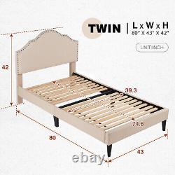 Bed Frame withFabric Upholstered Headboard & Wooden Slats Twin/Full/Queen Size