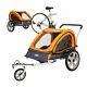 Bike Trailer For Kids Stroller 2-in-1 Double Twin Seat Baby Carrier With Coupler