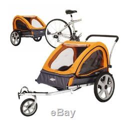 Bike Trailer for Kids Stroller 2-in-1 Double Twin Seat Baby Carrier with Coupler