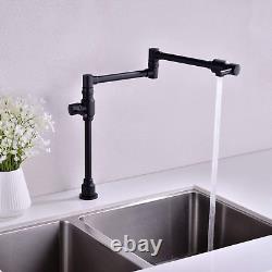 Black Deck Mount Pot Filler Kitchen Faucet, Brass Pot Filler Folding Faucet, Dual