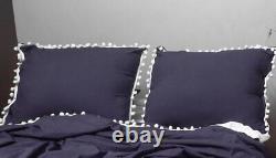 Black Pom Pom Linen Bedding Set Queen Comforter Twin Full Queen King Duvet Set
