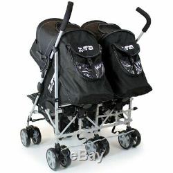 Black Twin Double Stroller Puschair Buggy Inc Raincover & Luxury Footmuffs