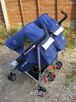 Blue Maclaren Twin Triumph Double Seat Umbrella Buggy Pushchair Stroller