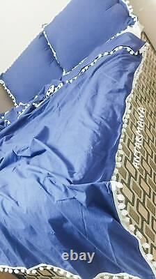 Blue Pom Pom Linen Bedding Set Queen Comforter Twin Full Queen King Duvet Set