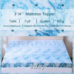 Blue Swirl 3''/4'' Memory Foam Mattress Topper Gel Queen King Twin Full Soft