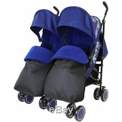 Blue Zeta Double Twin Stroller Pram Pushchair Buggy Complete Rain Cover Footmuff