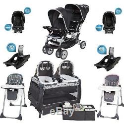 Boy & Girl Combo Set Baby Stroller 2 Car Seats 2 Chairs Twins Nursery Center