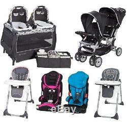 Boy Girl Travel System Twins Combo Set Baby Double Stroller 2 Car Seats 2 Chairs