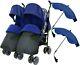 Boys Blue Navy Twin Stroller Buggy Pushchair Inc Raincover Parasol & Footmuffs
