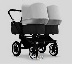 Bugaboo Donkey2 Twin Seat and Bassinet Stroller Black withWhite Canopy (2019)