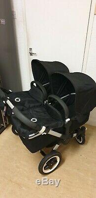 Bugaboo Donkey Complete Twin Sets In Black Wuth Car Seats, Carrycots, Parasol, Etc