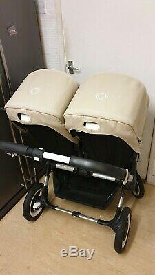 Bugaboo Donkey Complete Twin Sets In Sand With Footmuffs, Parasol Etc