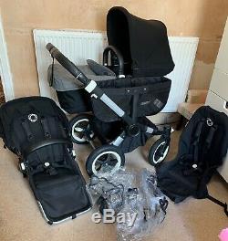 Bugaboo Donkey Duo Twin Double Buggy In Black Extendable Donkey2 Hoods In VGC