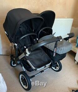 Bugaboo Donkey Duo Twin Double Buggy In Black Extendable Donkey2 Hoods In VGC