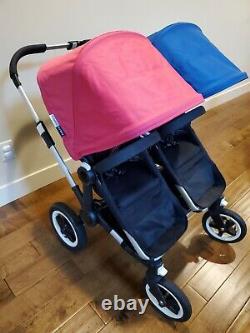 Bugaboo Donkey Twin Double Basinet and Seat Stroller Blue and Pink