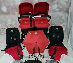 Bugaboo Donkey Twin Pram Unisex Black / Red Mono/ Duo Red Hoods + Black wheels