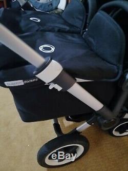 Bugaboo Donkey Twin silver and Black2 cots 2 seats double car seat adapter