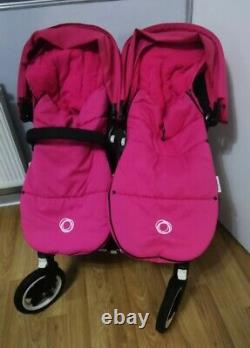Bugaboo Donkey twin pink with footmuffs, double maxi Cosi car seat adapter etc