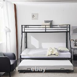 Bunk Bed Frame Twin Over Full Metal with Trundle Dorm Bedroom Child Kid Adult