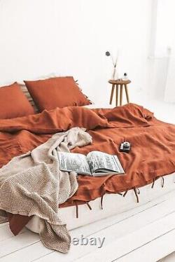 Burnt Orange Color Bedding Sets Washed Linen Duvet Cover Twin Full Double Queen