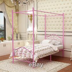 Canopy Bed Frame TWIN/FULL Size Metal Platform Princess for Girls Kids Adult